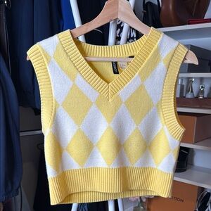 H&M Yellow and White Ribbed Crop Tank Top